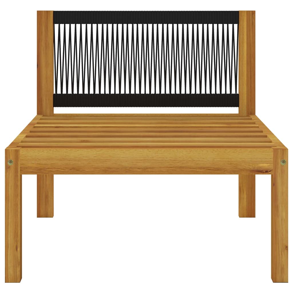 Premium Acacia Wood Patio Middle Sofa - Modular Outdoor Furniture with Comfortable Padded Cushions & Unique Rope Backrest - Durable Garden Seating for Patio, Deck, Poolside or Backyard Relaxation