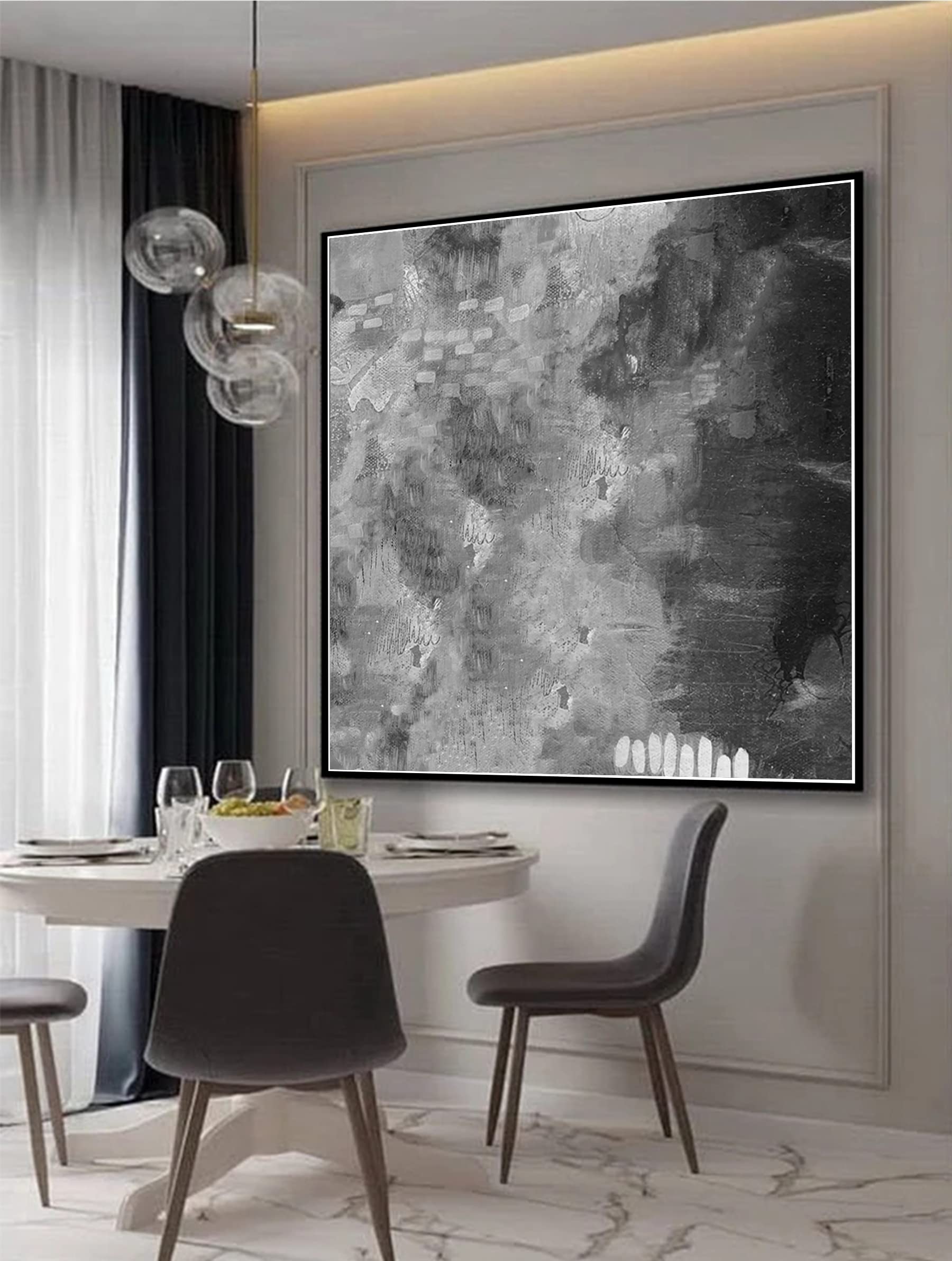 Large Abstract Canvas Oil Painting - Black & White Original Artwork - 60x60 Inch Wall Decor for Modern Living Room, Bedroom & Office | Handmade Contemporary Art