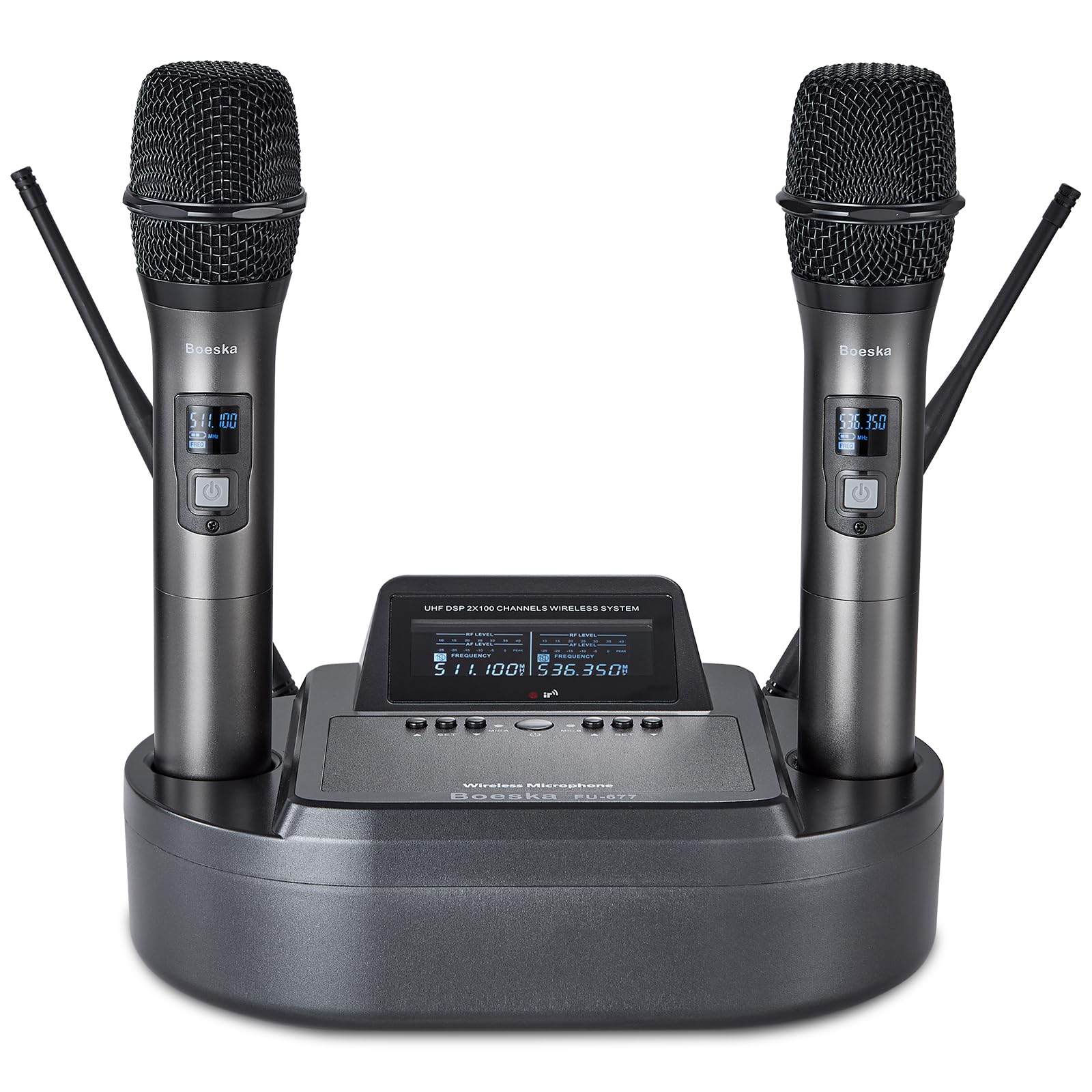 Rechargeable UHF Dual Professional Wireless Microphone System - Ideal for Karaoke Singing, Business Meetings, Wedding Parties, Conference Presentations & Stage Performances - Crystal Clear Sound for Home & Professional Use