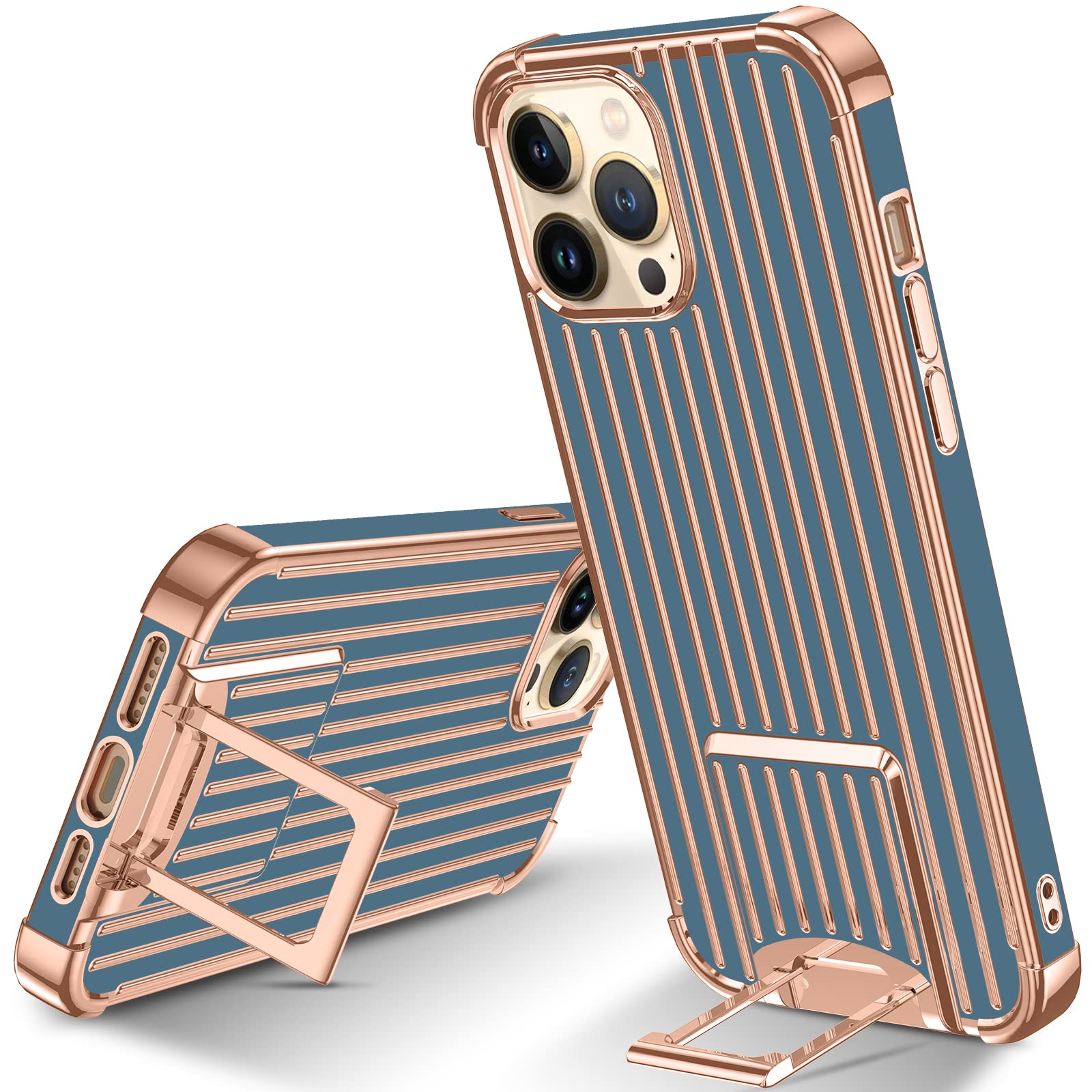 PTUONIU iPhone 13 Pro Case with Kickstand - Slim Shockproof Protective Cover for Work & Travel (Blue)
