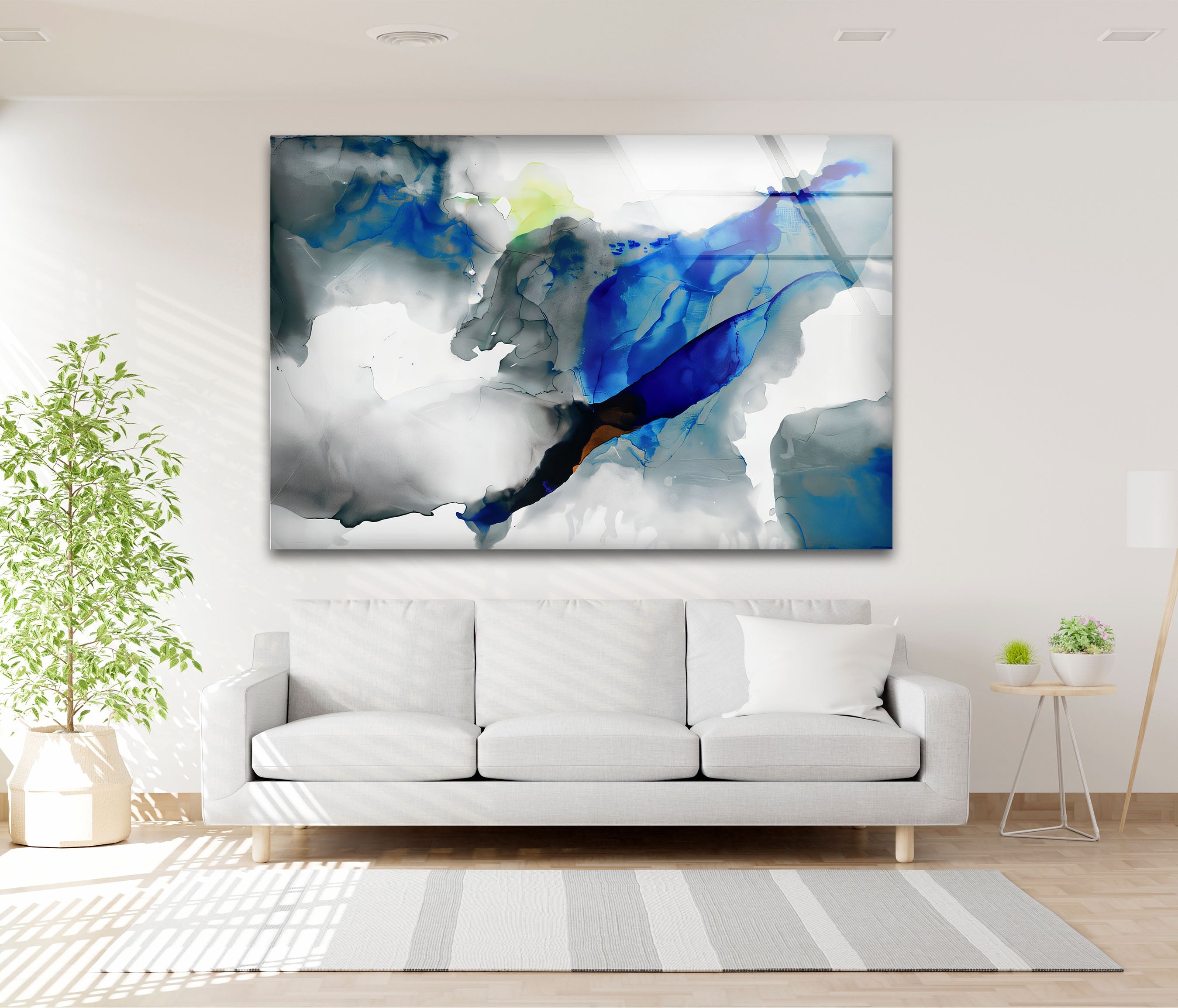 Azure Drift - Modern Abstract Blue Glass Wall Art Decor for Living Room, Bedroom & Office | Handmade Contemporary Artwork for Home & Office Interior Design