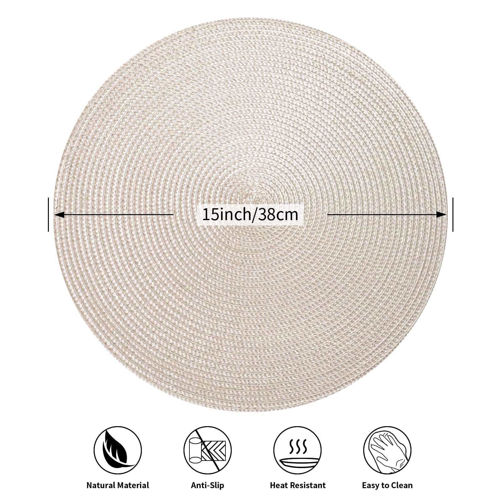 Braided Round Placemats Set of 4 - 15 Inch Woven Washable Non-Slip Table Mats for Kitchen Dining, Parties & Home Decor (Cream) - Perfect for Everyday Use, Holiday Gatherings & Dinner Parties