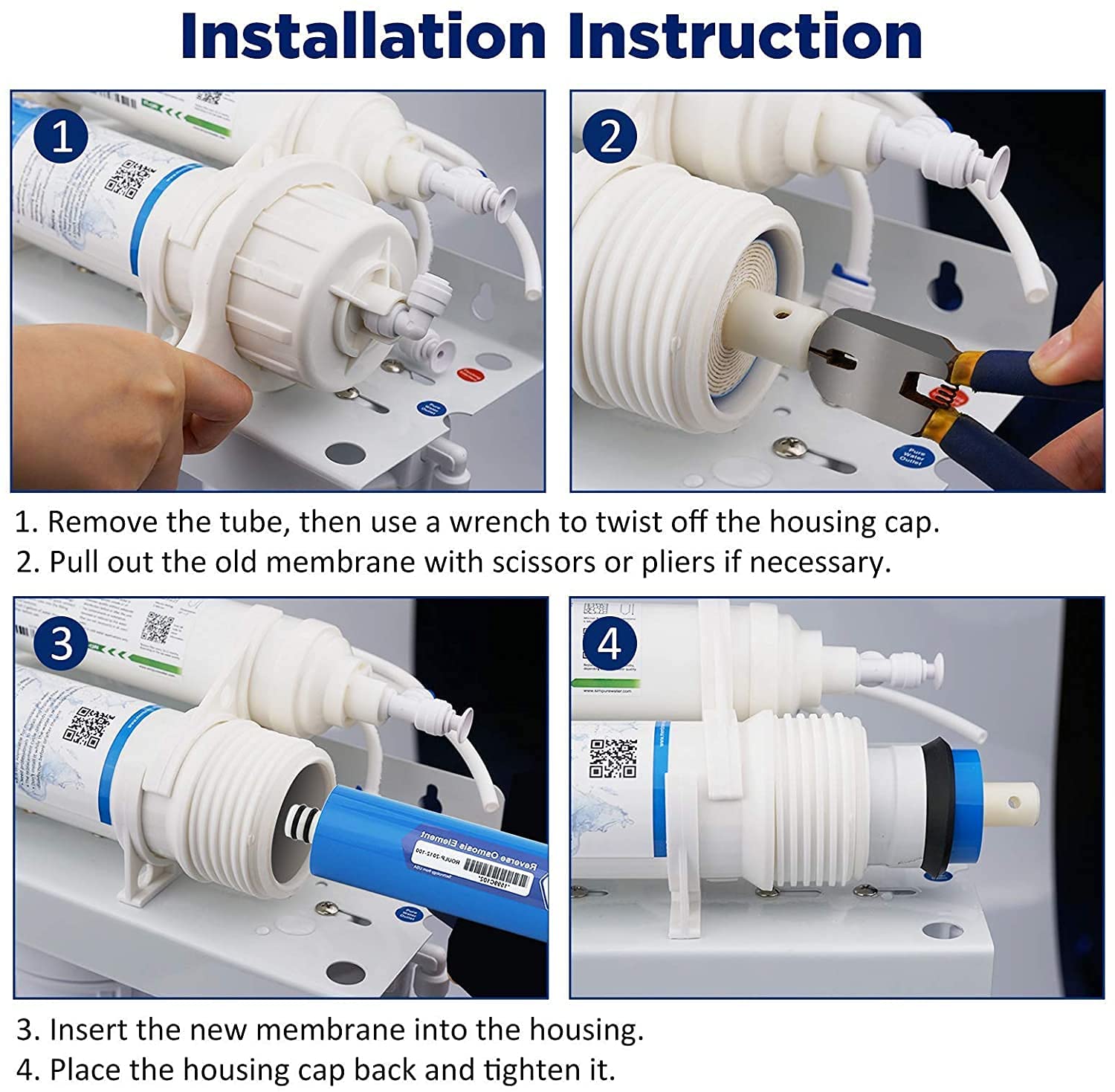 Membrane Solutions 150 GPD RO Membrane Replacement - Reverse Osmosis Water Filter for Under Sink Home Drinking Water Purifier System (2 Pack) | Compatible with Most RO Systems | Improves Water Taste & Safety for Cooking, Coffee & Drinking