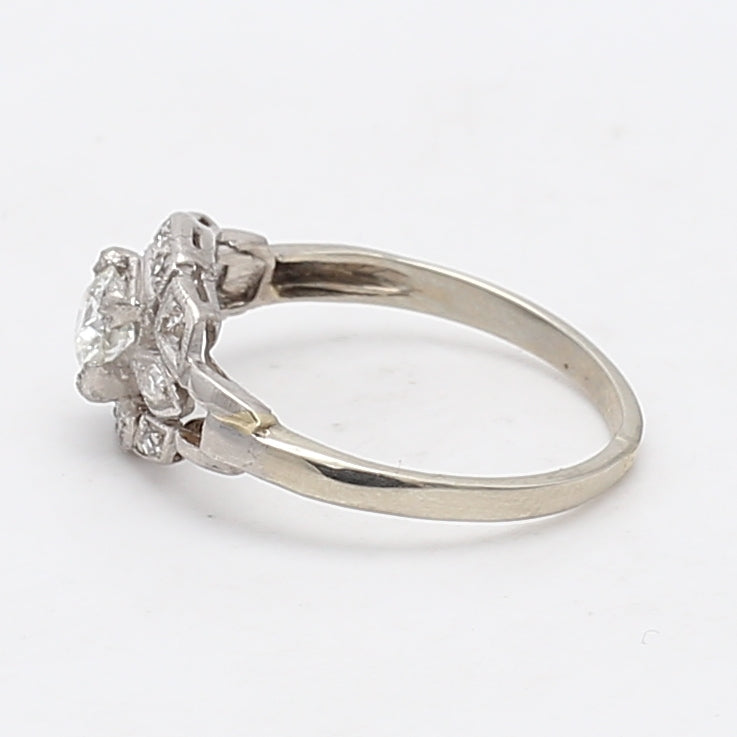 0.39 Carat Old European Cut I SI2 Diamond Platinum Art Deco Ring - Vintage Engagement, Wedding, Anniversary Jewelry for Women