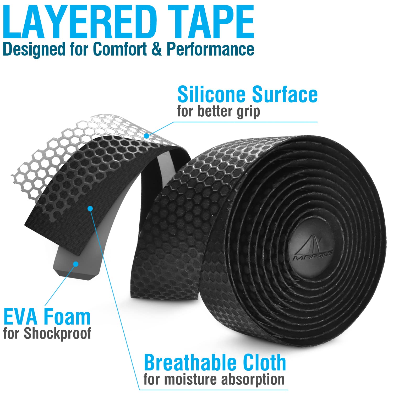 MARQUE Hex Bike Handlebar Tape - Premium Road Cycling Handlebar Grip Tape for Drop Bars, Non-Slip Comfortable Ride - 2 Rolls per Set (Ideal for Long-Distance Cycling & Commuting)