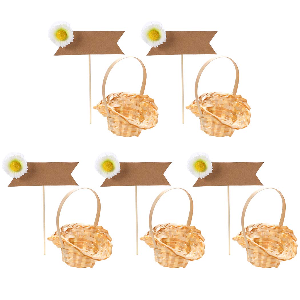 JUSTDOLIFE 10PCS Creative Flower Bamboo Basket Cupcake Toppers Set - Cake Decoration Picks for Birthday, Wedding & Party Desserts