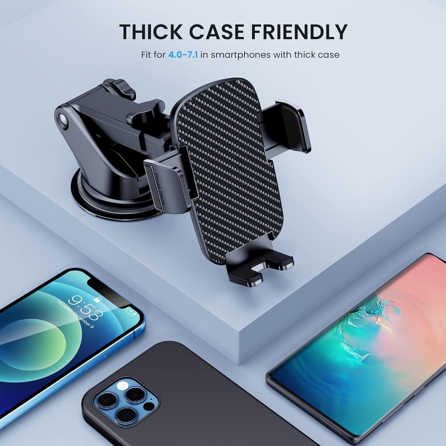 TICILFO Universal Car Phone Holder with Military-Grade Suction Cup - 360° Adjustable Dashboard Mount for iPhone & Smartphones - Perfect for GPS Navigation, Hands-Free Calling & Road Trips