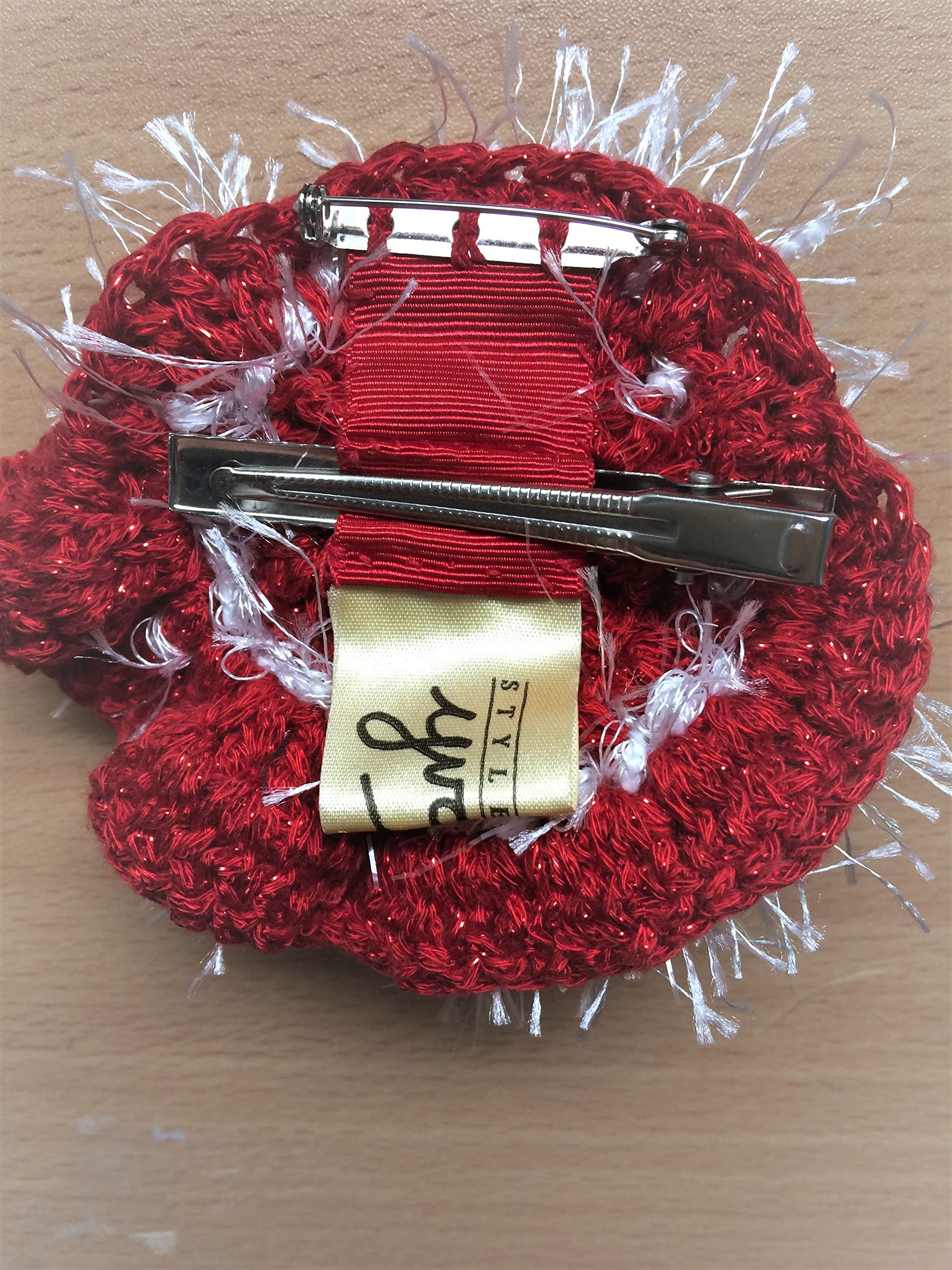 Handmade Crochet Flower Hair Clip & Brooch - Red & White Rose Design for Women & Girls - Perfect for Weddings, Parties & Everyday Accessories