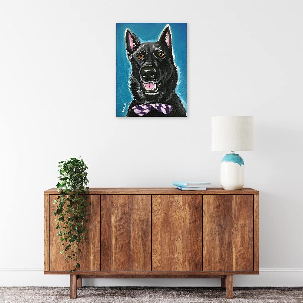 Black German Shepherd Dog Bow Tie Fine Art Canvas Print - Modern Wall Decor for Living Room, Bedroom, Office & More - 21x28 Inches - Ready to Hang - Perfect Gift for Dog Lovers & Pet Owners