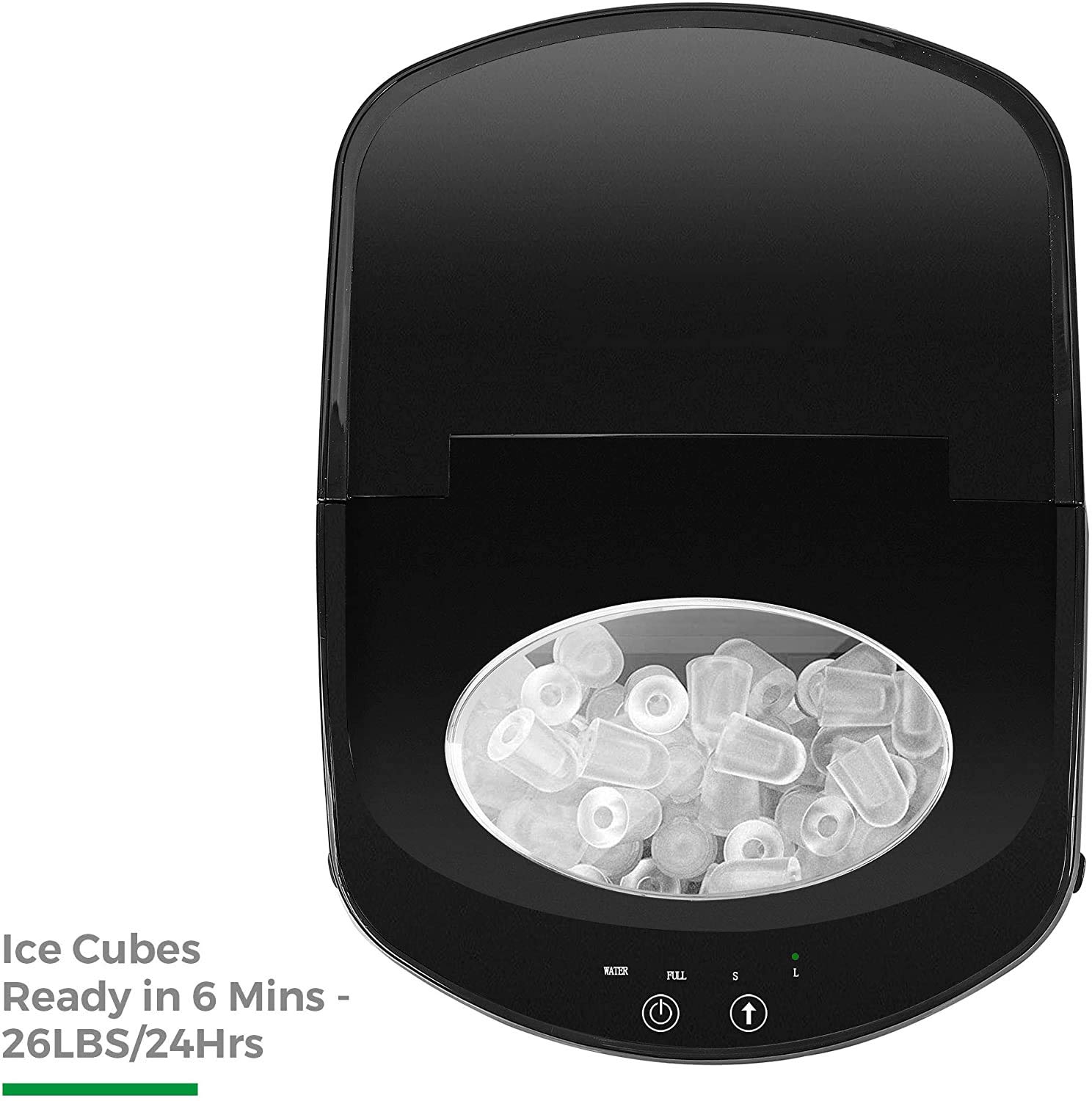 Portable Countertop Ice Maker - 9 Ice Cubes in 6 Minutes, 26LBS/24Hrs Capacity, 2 Ice Size Options, LED Display - Perfect for Home, Office, Bar, Parties & Outdoor Gatherings