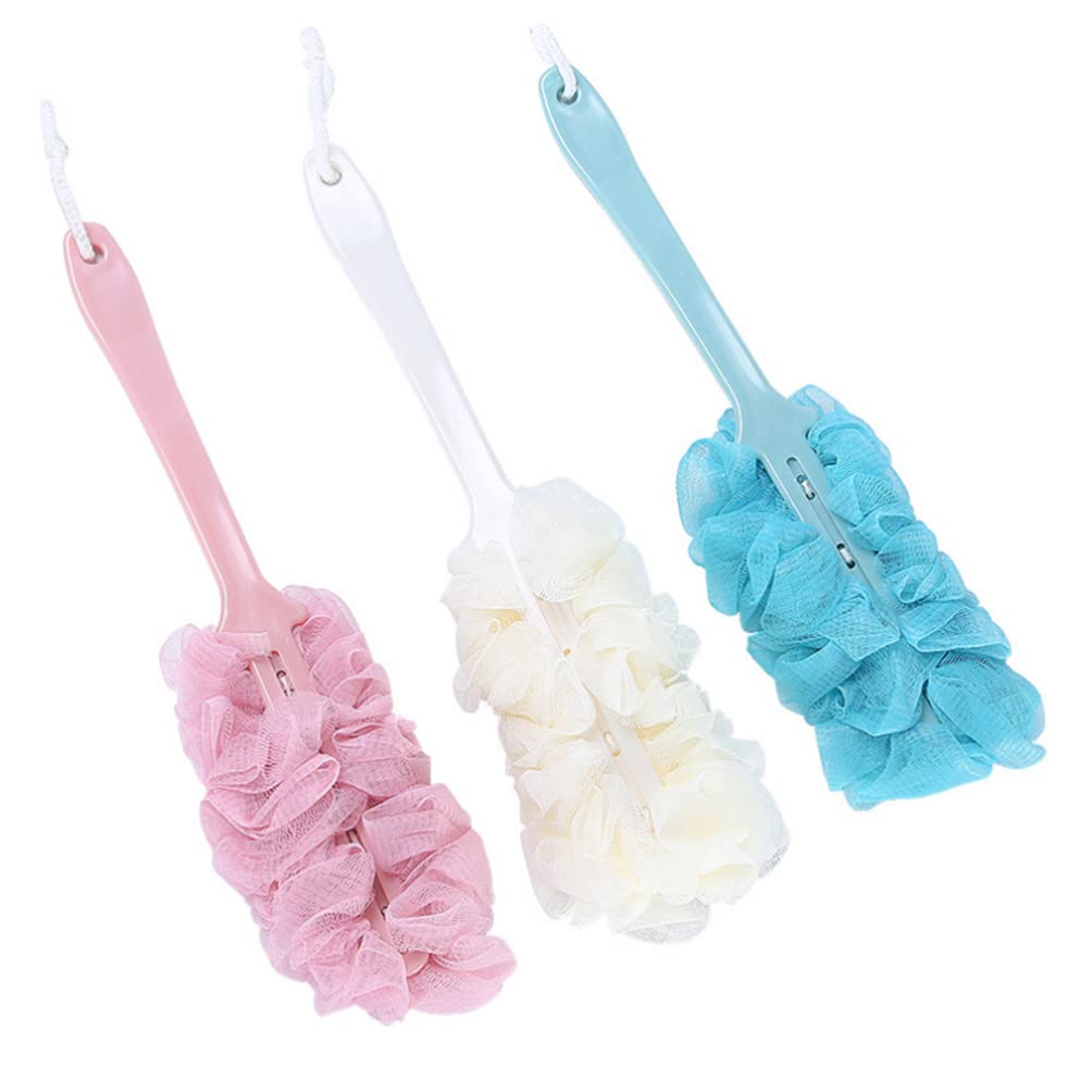 EXCLUZO Long Handle Bath Brush with Mesh Scrubber - Exfoliating Body Sponge for Shower & Bathroom - Perfect for Back Scrubbing, Exfoliation & Deep Cleaning (1-Pack)