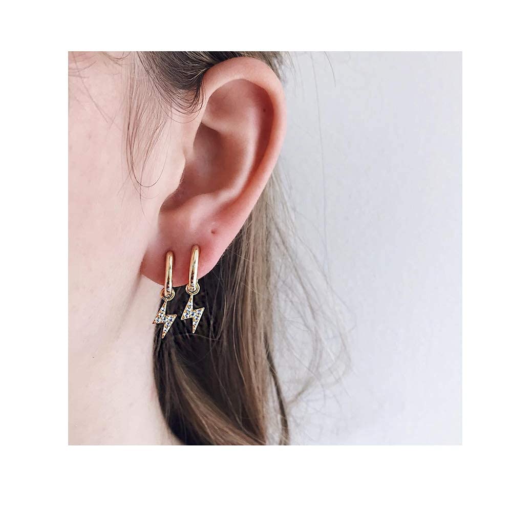 Trendy Small Gold Hoop Earrings with Crystal Lightning Bolt, Star, Cross, Spike & Butterfly Charms - Punk Jewelry for Women | Perfect Gift for Parties, Concerts & Everyday Wear