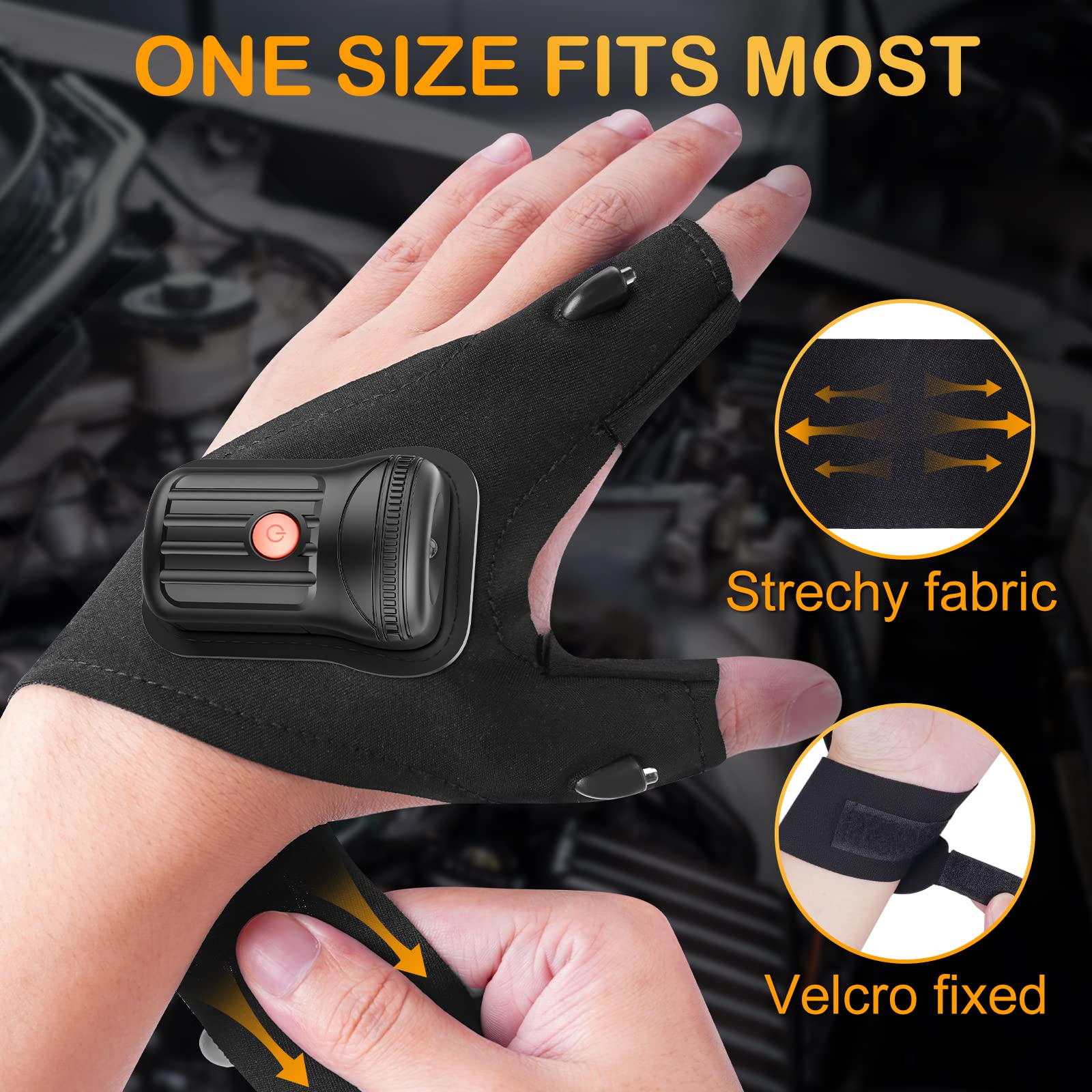 Rechargeable LED Flashlight Gloves for Men - Hands-Free Light for Fishing, Camping, Repairing & Outdoor Activities - Perfect Christmas, Birthday Gifts for Dad, Husband & Teen Boys - Cool Gadgets & Stocking Stuffers