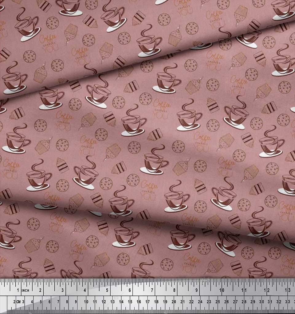 Soimoi Poly Georgette Pink Fabric by The Yard - 42 Inch Wide - Coffee Cookies & Cupcake Print Textile - Sweet Floral Pattern Fabric for Dresses, Curtains & DIY Crafts - Soft Lightweight Material for Fashion & Home Decor
