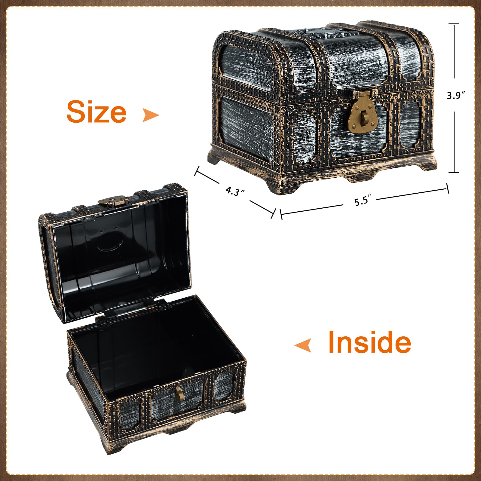 Antique Pirate Treasure Chest with Lock & Key - Wooden Jewelry Box for Kids, Home Decor & Pirate Themed Party Supplies - Perfect for Costume Accessories, Gift Giving & DIY Treasure Hunts