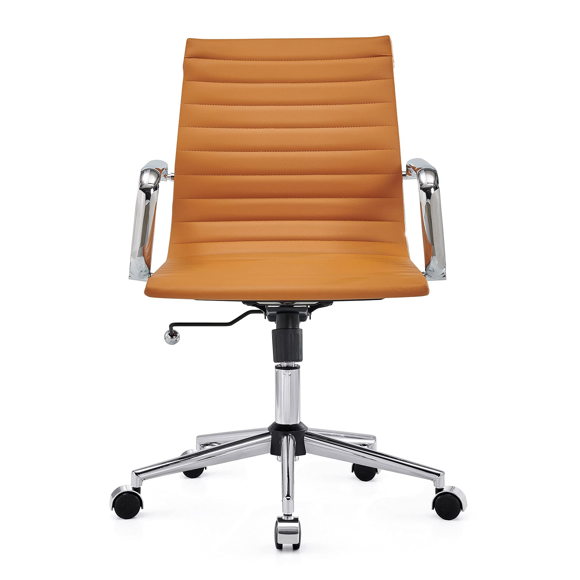 Ergonomic Leather Office Chair - Modern Swivel Executive Desk Chair with Ribbed Design for Home Office & Conference Room | Comfortable Rolling Task Chair for Computer Work & Long Hours Sitting