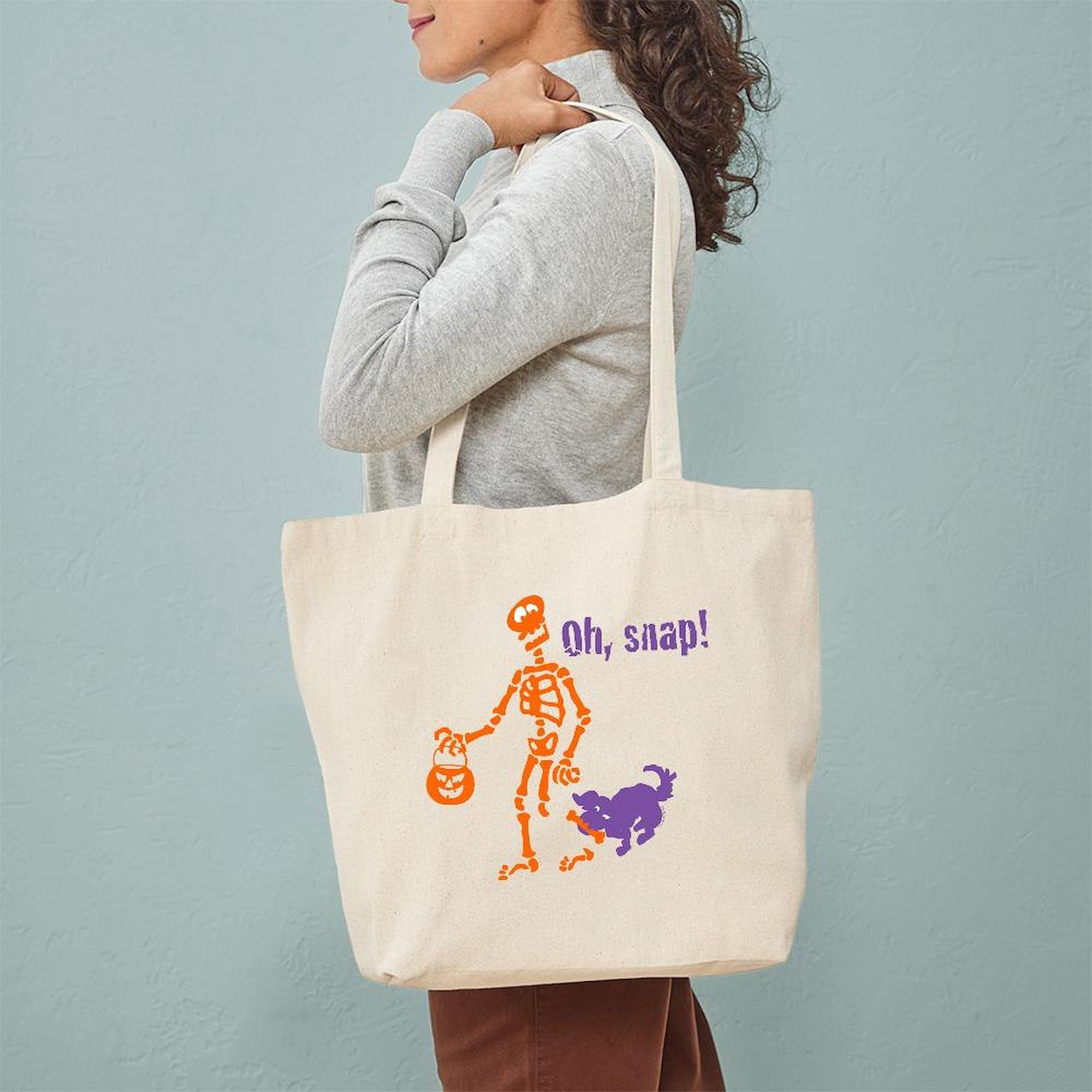 Eco-Friendly Oh Snap Skeleton Tote Bag - Natural Canvas Reusable Shopping Bag for Groceries, Beach & Daily Use