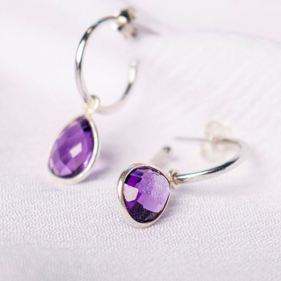 Amethyst Hoop Earrings Sterling Silver | February Birthstone Jewelry | Dainty Purple Gemstone Earrings for Women | Perfect Gift for Birthday, Anniversary & Valentine's Day