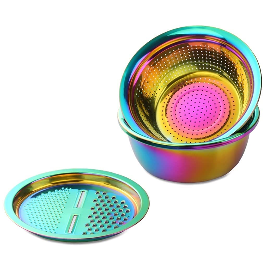 11 Inch Stainless Steel Colander & Strainer - 3-in-1 Multipurpose Kitchen Basket with Julienne Grater for Vegetables, Pasta, Salad | Perfect for Draining, Washing & Food Prep