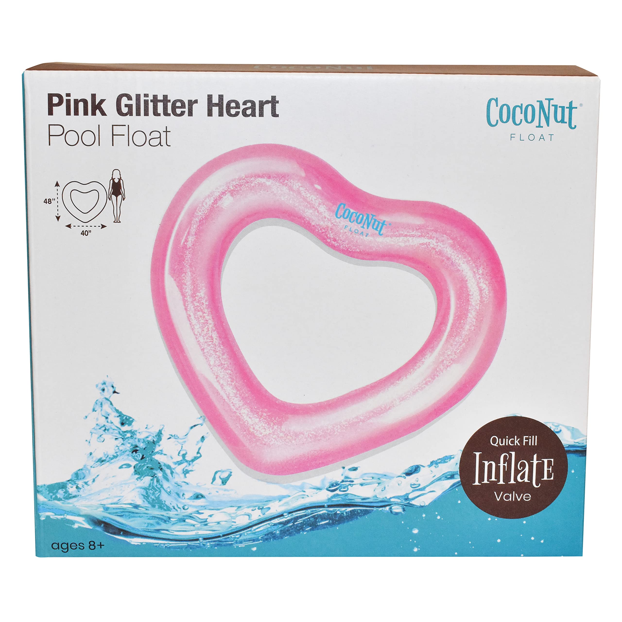 CocoNut Float Glitter Heart Pool Floats – Inflatable Pool Rings for Summer Fun – Durable Lounge Tubes & Water Toys – Perfect for Pool Parties, Beach Trips, and Backyard Gatherings – Ages 8+ Years