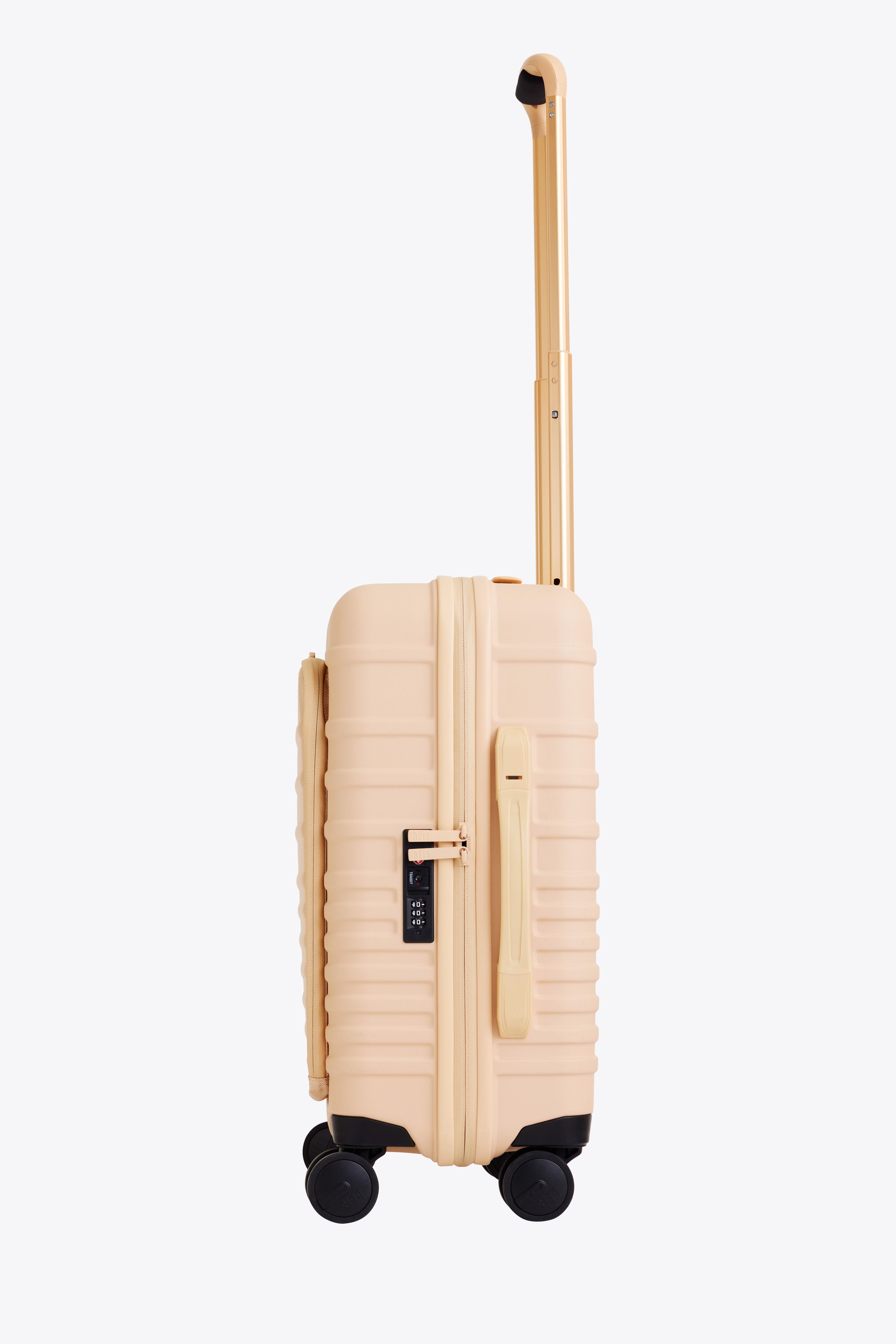 Beige Front Pocket Carry On Roller Luggage - Lightweight Expandable Suitcase for Air Travel with USB Charging Port | Perfect for Business Trips & Weekend Getaways