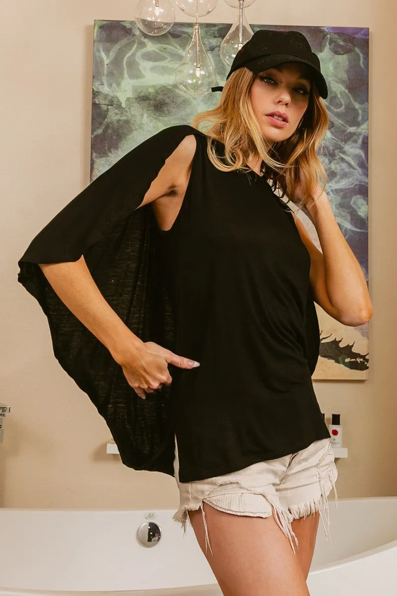 Bibi Fold Over Back Detailed Black Top for Women | Elegant & Stylish Blouse for Casual Wear, Office Outfits & Night Out