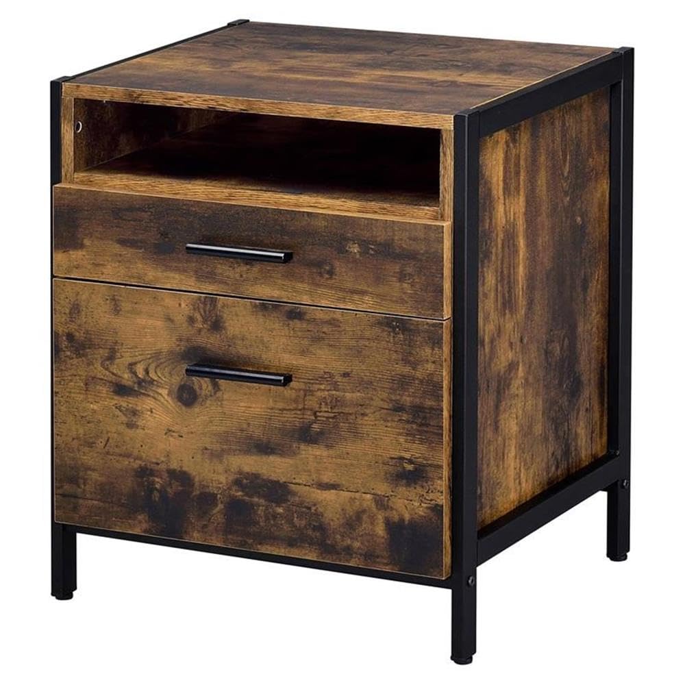 Acme Juvanth Rustic Oak & Black 2-Drawer Wooden Nightstand - Perfect for Bedroom Furniture, Guest Room, or Small Space Storage
