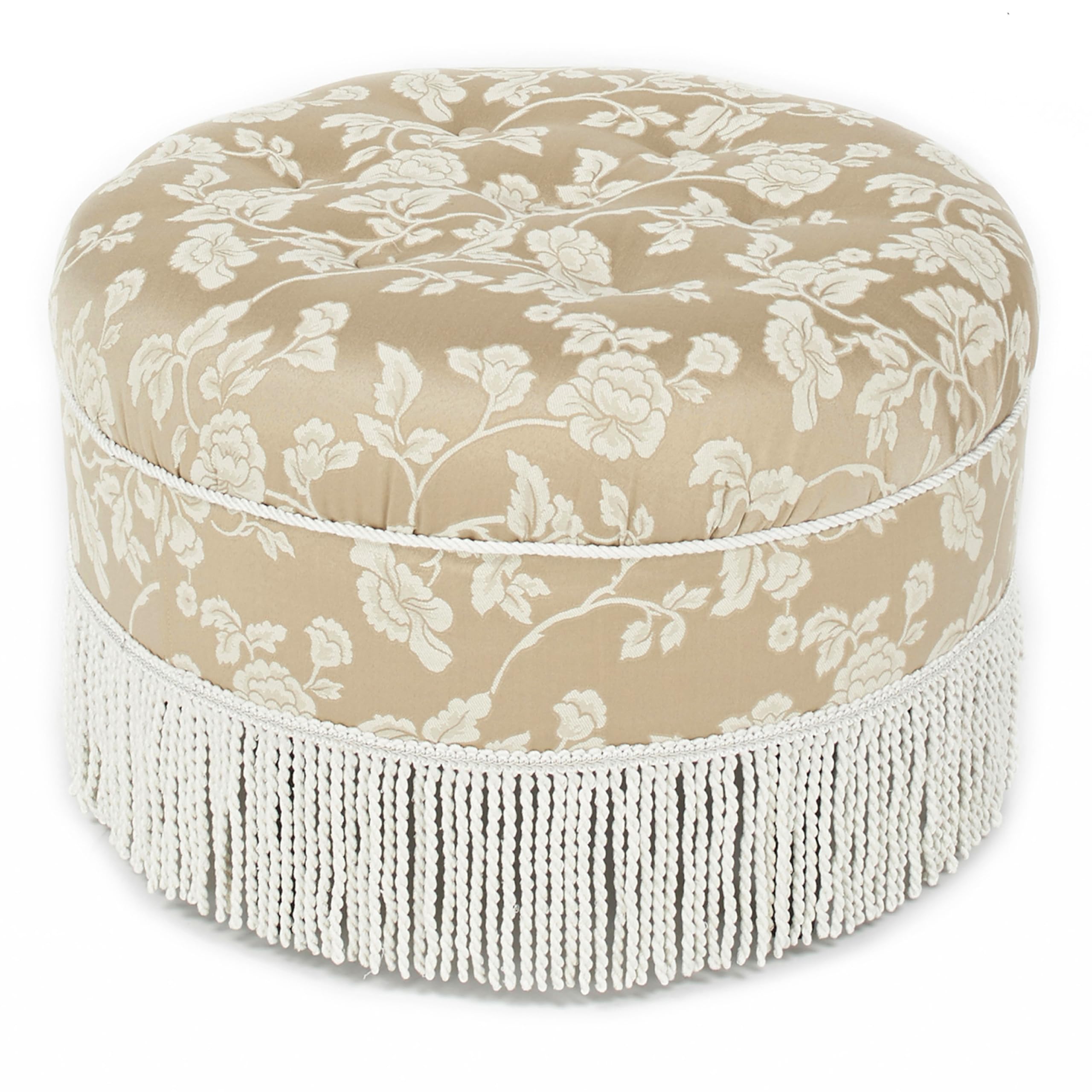 Jennifer Taylor Home Yolanda Collection Traditional Modern Cotton Blend Hand-Tufted Round Ottoman with Cord & Fringe - Neutral 24
