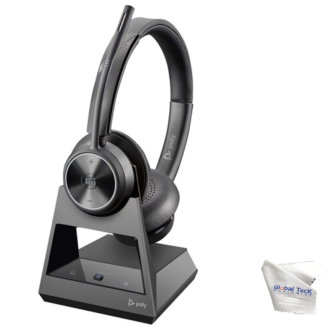 Poly Savi 7320 Wireless Stereo Office Headset with Noise-Canceling Mic - 13H Talk Time, Teams Certified, Enhanced Security | Compatible with Laptop, Mac & Desk Phones | Includes GTW Microfiber Cloth | Perfect for Remote Work, Call Centers & Video Conferencing