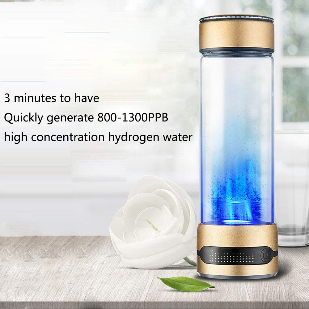 Portable Hydrogen Water Bottle Generator - 450ML Alkaline Water Ionizer with LCD/LED Display, 800-1600PPB Hydrogen Concentration & pH 7.3-8.5 - Perfect for Travel, Gym, and Daily Hydration