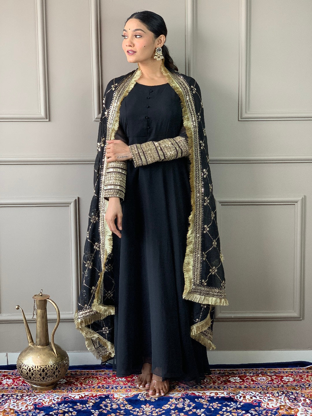 Elegant Black Designer Anarkali Suit with Intricate Embroidery - Perfect for Weddings, Parties & Festive Occasions