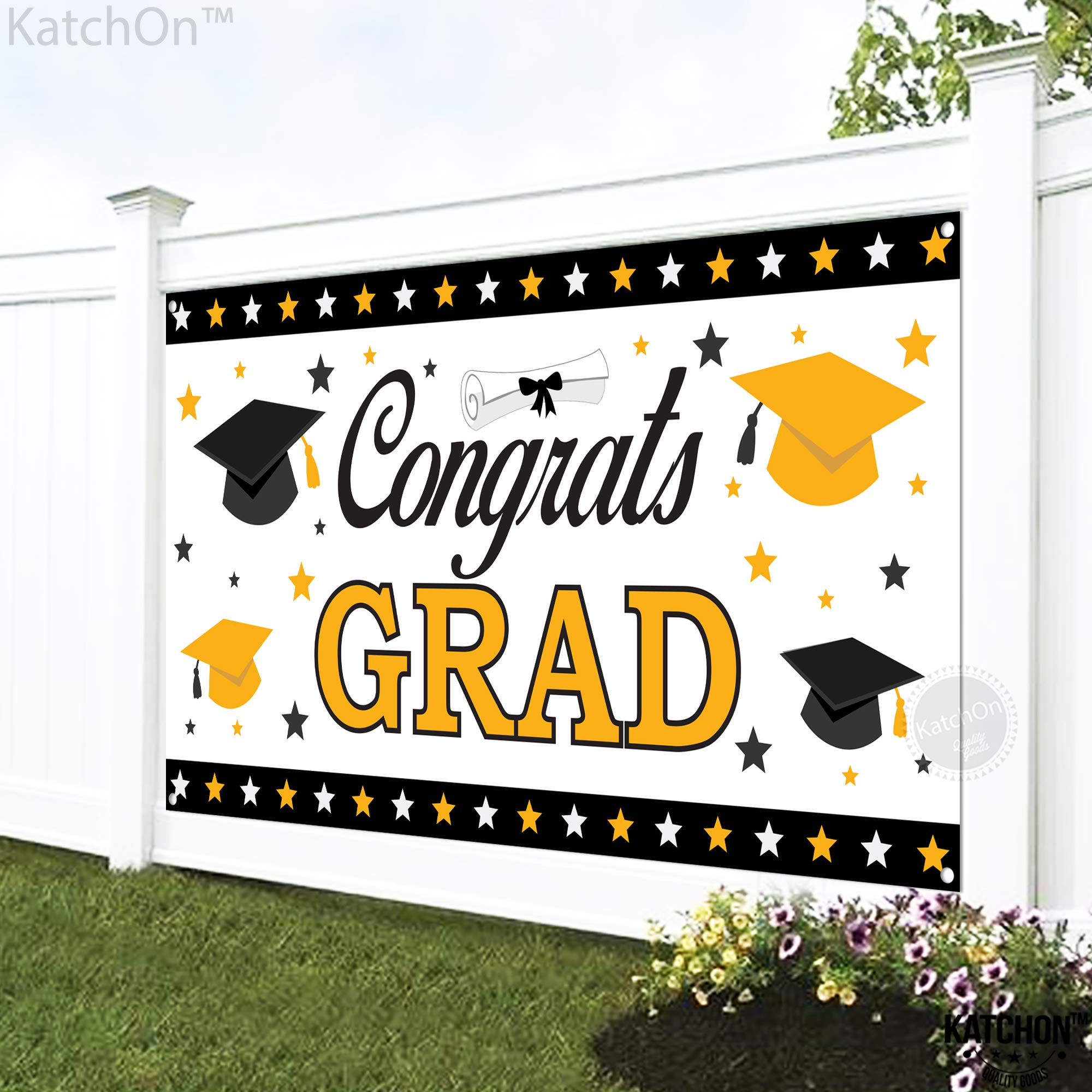 KatchOn Extra Large Graduation Banner - 72x44 Inch Class of 2025 | White & Black Graduation Decor for Backdrop & Party | Perfect for Graduation Ceremonies, Photo Booths & School Celebrations
