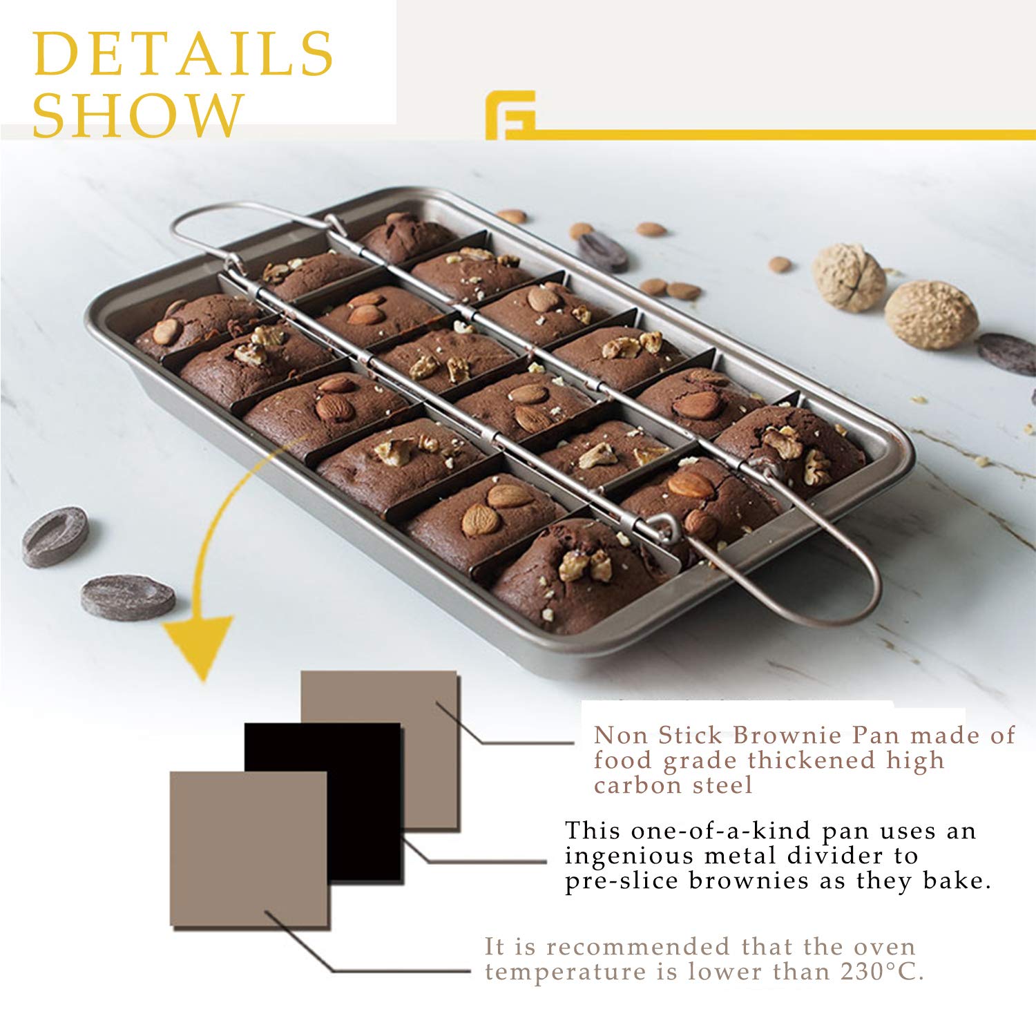 Eirdary Non-Stick Brownie Pan with Built-in Dividers - 18 Pre-Sliced Square Baking Tray, Dishwasher & Metal Utensil Safe (Silver) | Perfect for Homemade Brownies, Party Desserts & Holiday Baking