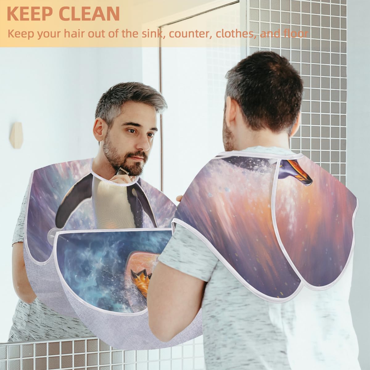 Men's Summer Penguin Ocean Beard Shaving Bib - Waterproof Hair Dye Apron for Barbers & Stylists - Sink Hair Catcher for Beard Trimming & Lineup - Perfect Gift for Grooming & Makeup Artists (Great for Home Salon & Professional Use)