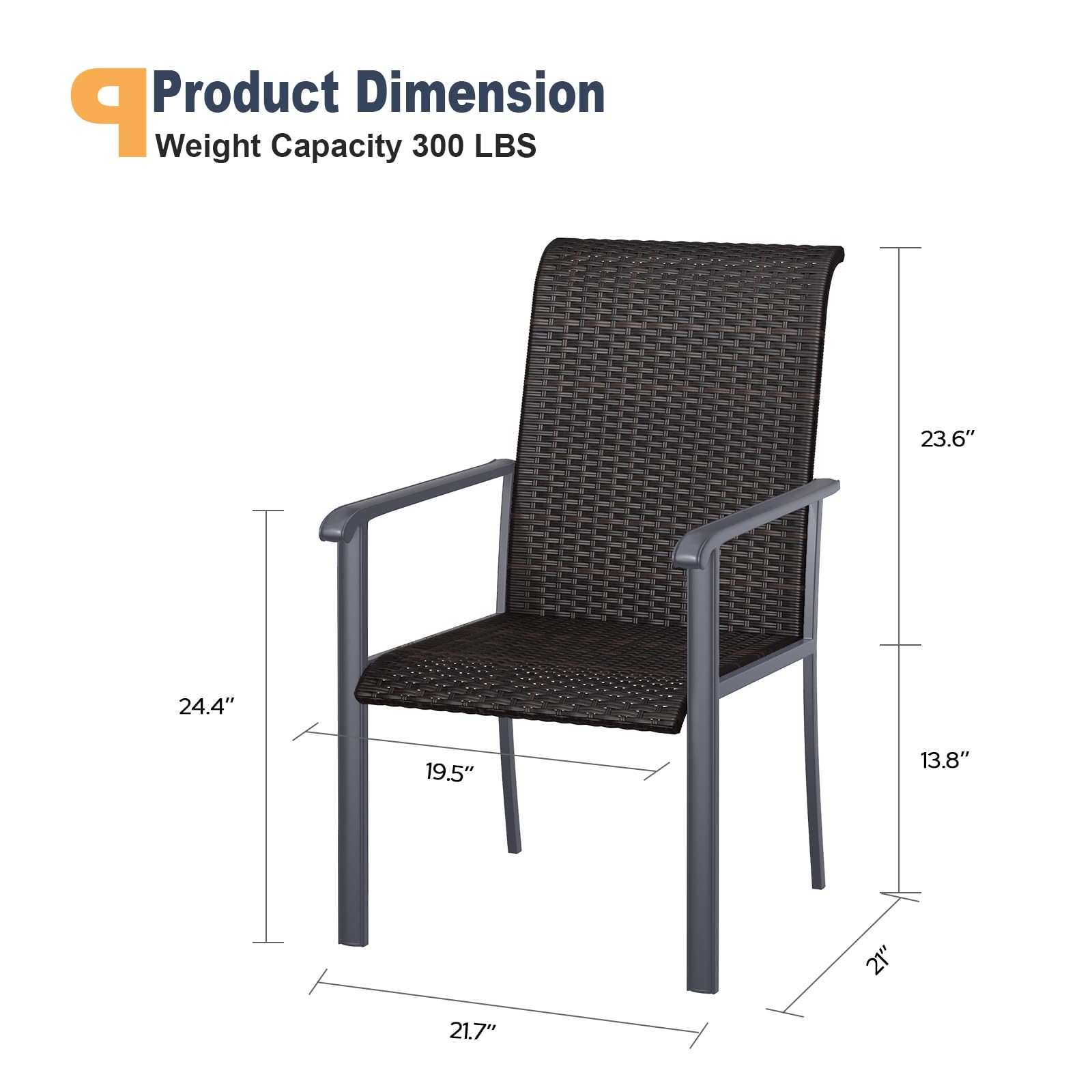 VICLLAX 2-Piece High Back Outdoor Rattan Dining Chairs Set with Armrests - Tightly Woven Wicker Patio Chairs in Grey Frame - Perfect for Backyard, Garden, and Poolside Dining