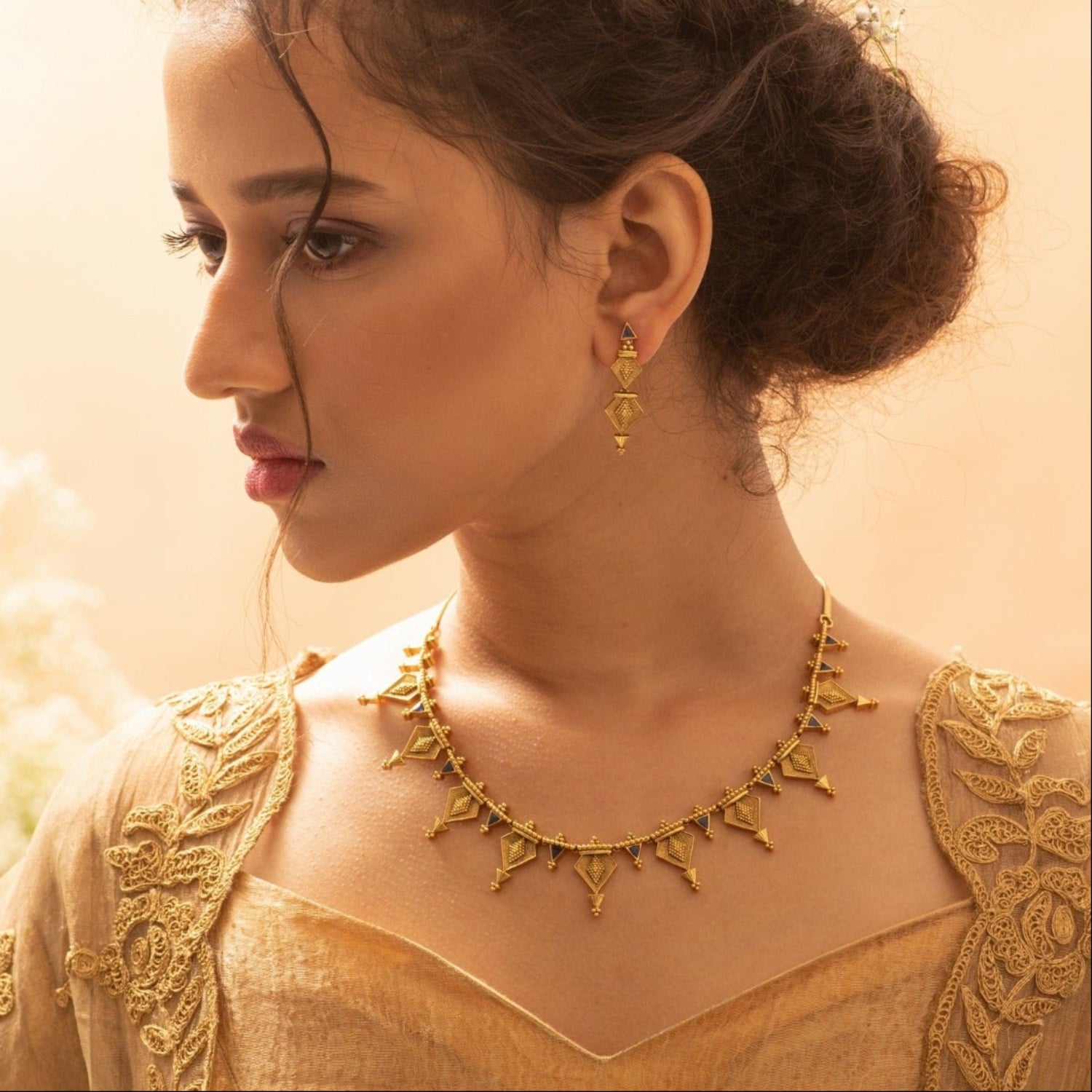 Antique Gold Plated Tribal Necklace Set for Women - Boho Chic Jewelry for Parties, Weddings & Everyday Wear