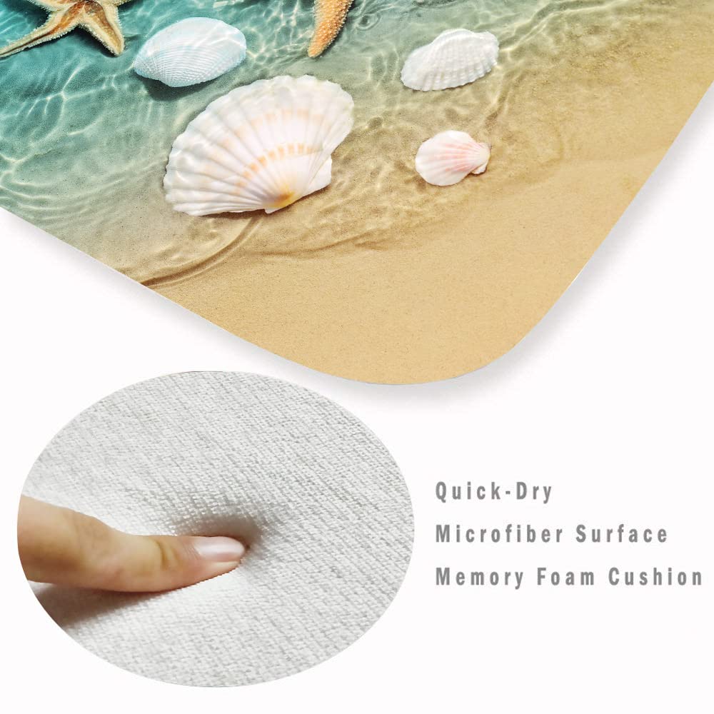 **Soft Absorbent Sponge Foam Bath Rugs - Non-Slip Flannel Mat for Bathroom, Kitchen, Bedside & Living Room - 71 x 24 Inches, 3D Print Scallop Starfish Design - Perfect for Cozy Home Decor & Quick-Dry Comfort**