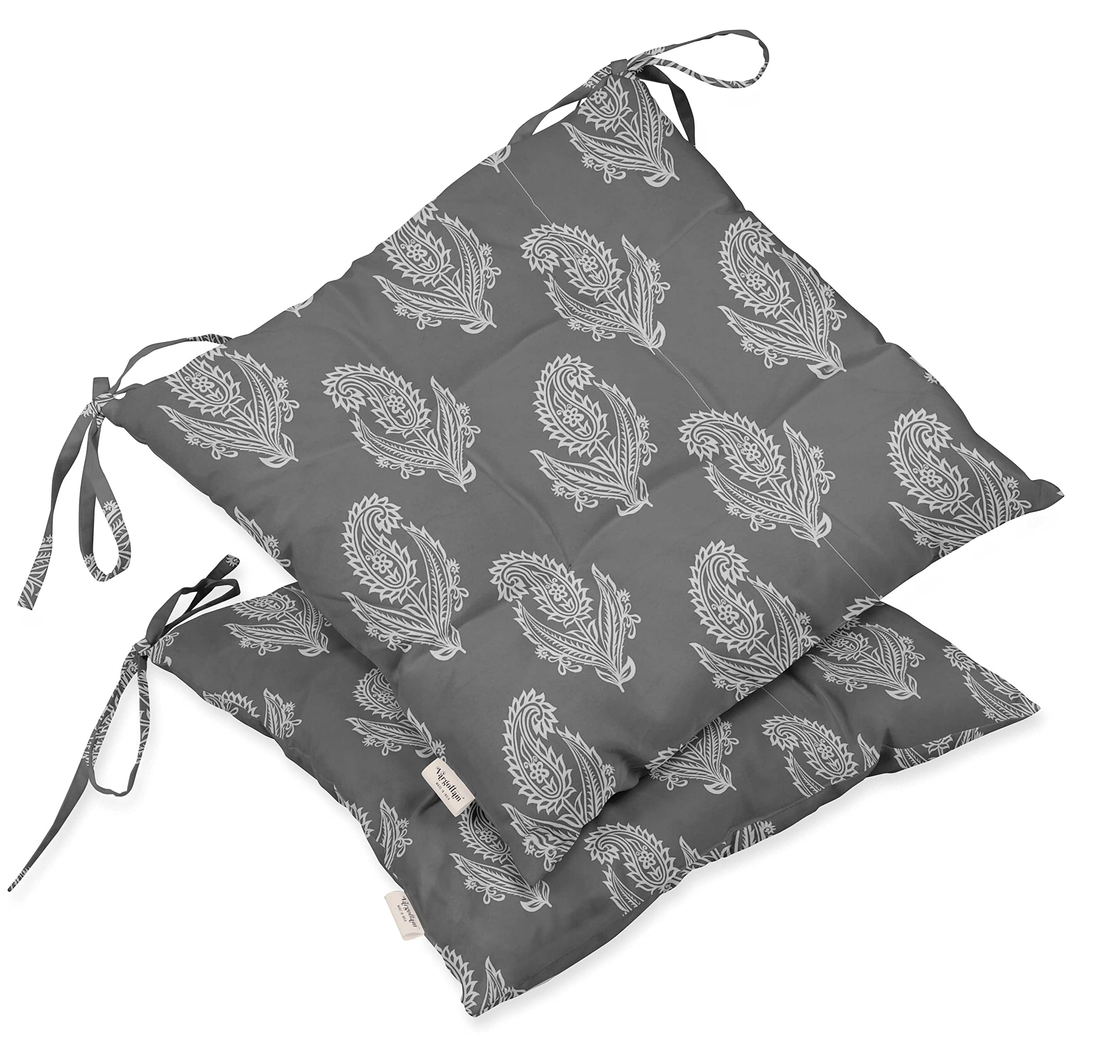 Water Resistant Indoor/Outdoor Tufted Square Patio Cushion Set of 2 - 19-Inch Gray Asian Block Paisley Print - Perfect for Garden, Balcony & Poolside Furniture