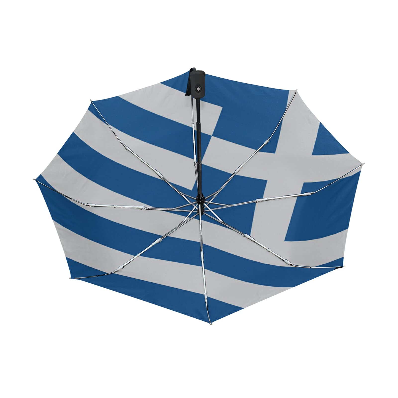 Windproof Travel Umbrella - Auto Open/Close Compact Umbrella for Rain & Sun Protection - Lightweight & Portable Folding Umbrella with Greek Flag Design - Perfect for Commuting, Travel & Outdoor Activities