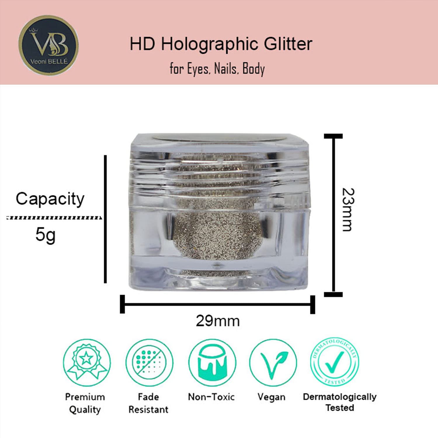 Veoni Belle Loose Glitter Eyeshadow & Nail Pigment - Champagne Gold Shimmer for Party, Festival & Special Occasion Makeup