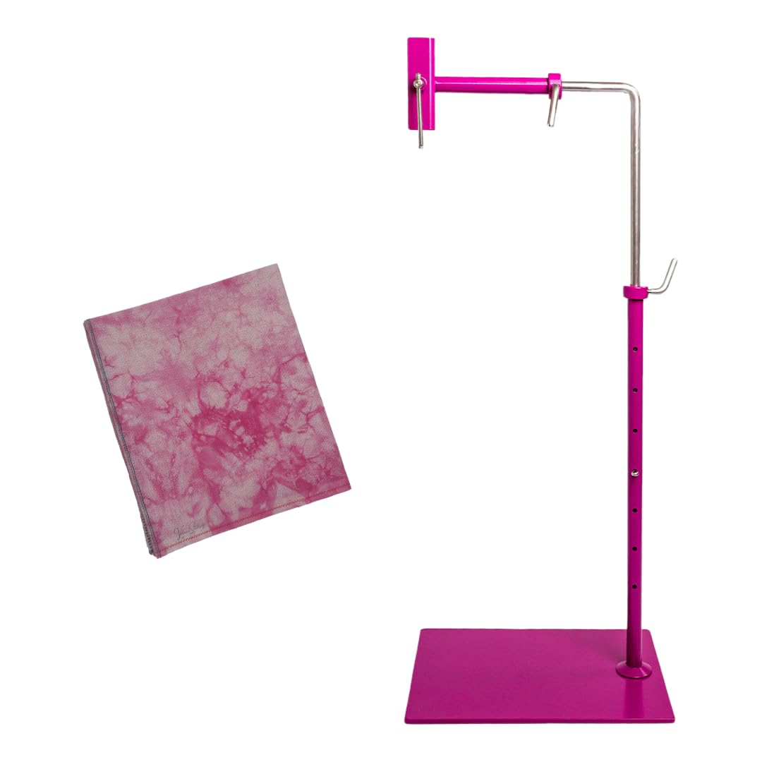Fuchsia Cross Stitch Floor Stand with 16 Count Hand-Dyed Aida Fabric - Needlework Stand for Embroidery & Crafting | Perfect for Home Decor, DIY Projects & Gift Giving