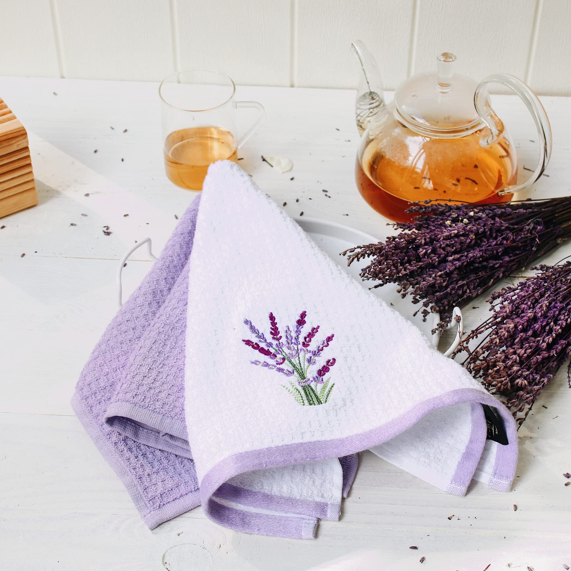 **Ultra Soft & Super Absorbent Cotton Kitchen Towels (24x16 Inches) – Natural Dish Towels Set of 2, Lavender – Perfect for Drying Dishes, Cleaning Countertops & Decor**