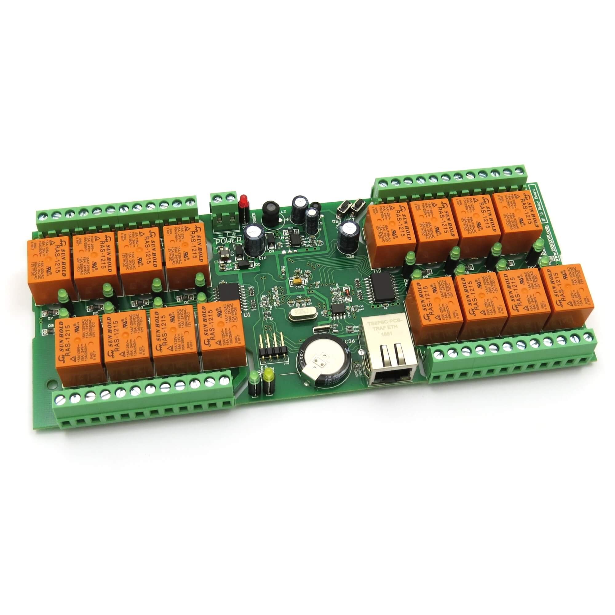 SmartDEN Modbus TCP Ethernet 16-Channel Relay Board - 12V DC for Home Automation, Industrial Control & IoT Projects