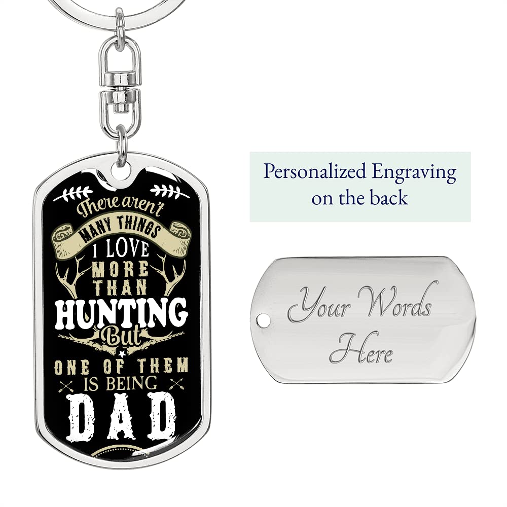 Personalized Engravable Dog Tag Keychain for Dad - Custom 'My Hunter Dad' Gift with Gift Box - Perfect for Father's Day, Birthday & Hunting Trips