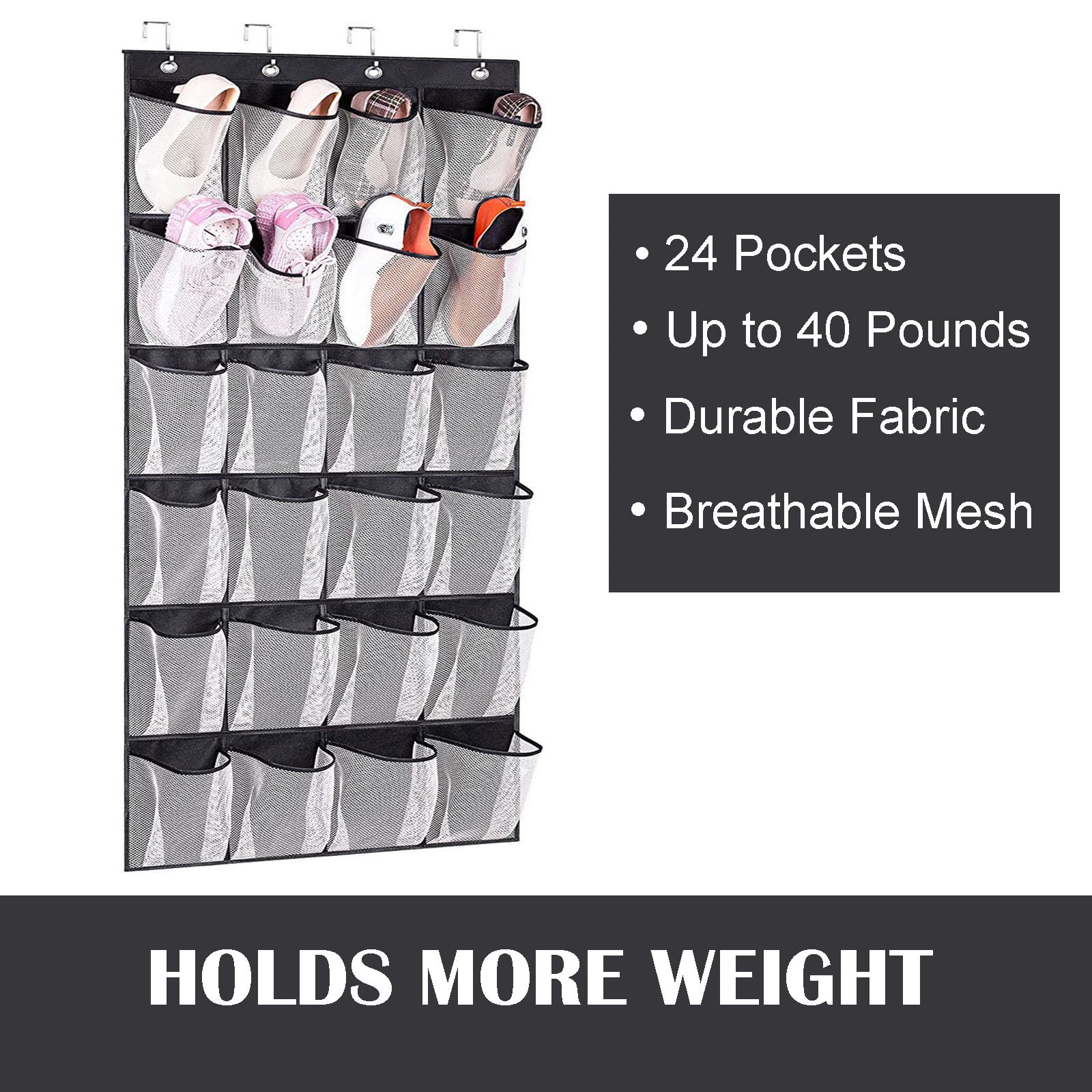 Over the Door Shoe Organizer - 24 Pocket Clear Mesh Hanging Shoe Storage for Closet, Entryway & Cabinet - Space Saving Breathable Wall Holder for Sneakers, Sandals & Boots | Perfect for Small Apartments, Dorm Rooms & Organized Home Storage