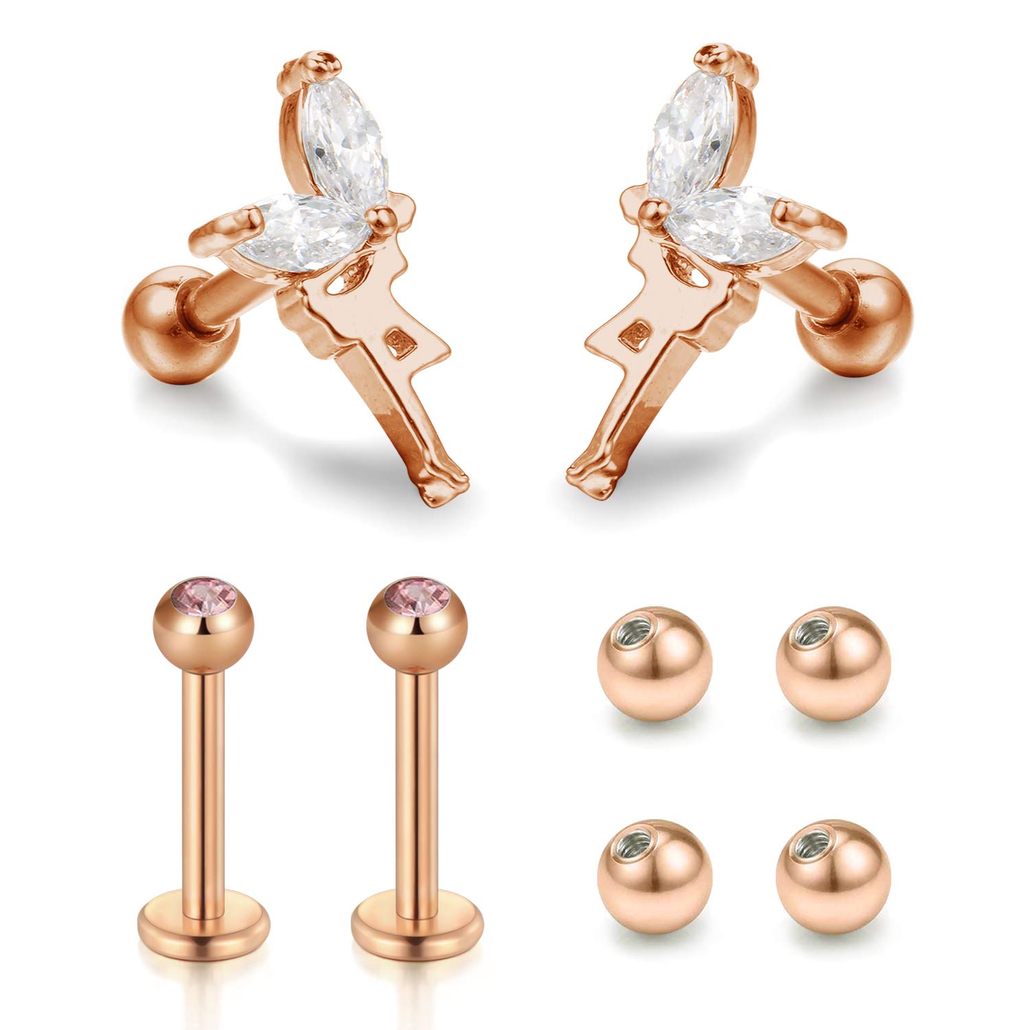 JFORYOU 16G Opal Tragus Earrings - Helix Cartilage Studs for Women & Men - Body Jewelry for Piercing - Perfect for Everyday Wear & Special Occasions