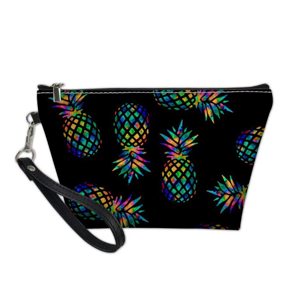 Dellukee Women's Leather Makeup Bag - Cute Pineapple Print Waterproof Cosmetic Pouch for Travel & Toiletries | Roomy Organizer for Makeup Brushes, Lipsticks & Skincare Products