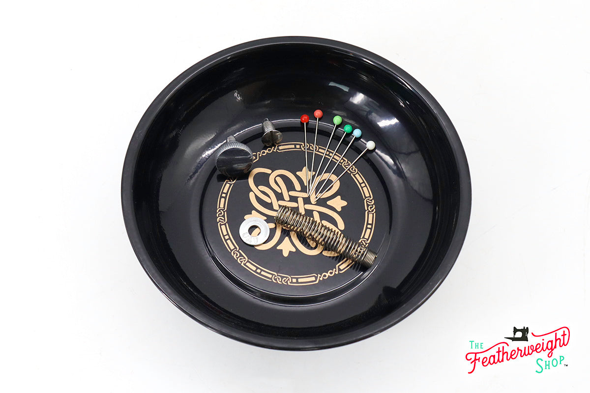 **Black & Gold Magnetic Dish for Pins, Needles & Maintenance - Lightweight & Durable for Jewelry Making, Sewing & Workshop Organization**
