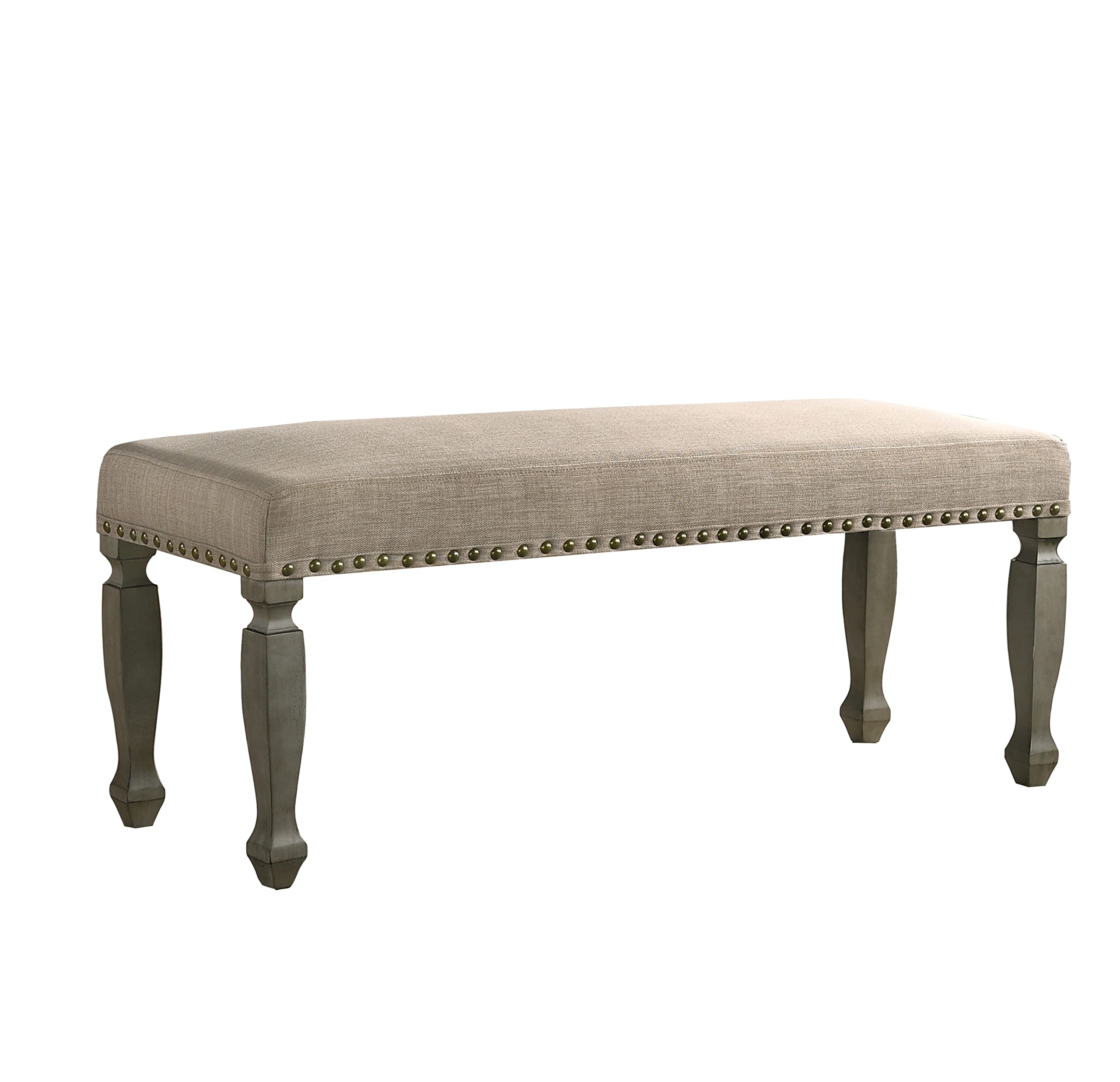 Roundhill Furniture Breda Upholstered Nailhead Bench - Antique Gray Velvet Entryway Bench with Tufted Seat for Living Room, Bedroom & Hallway Decor