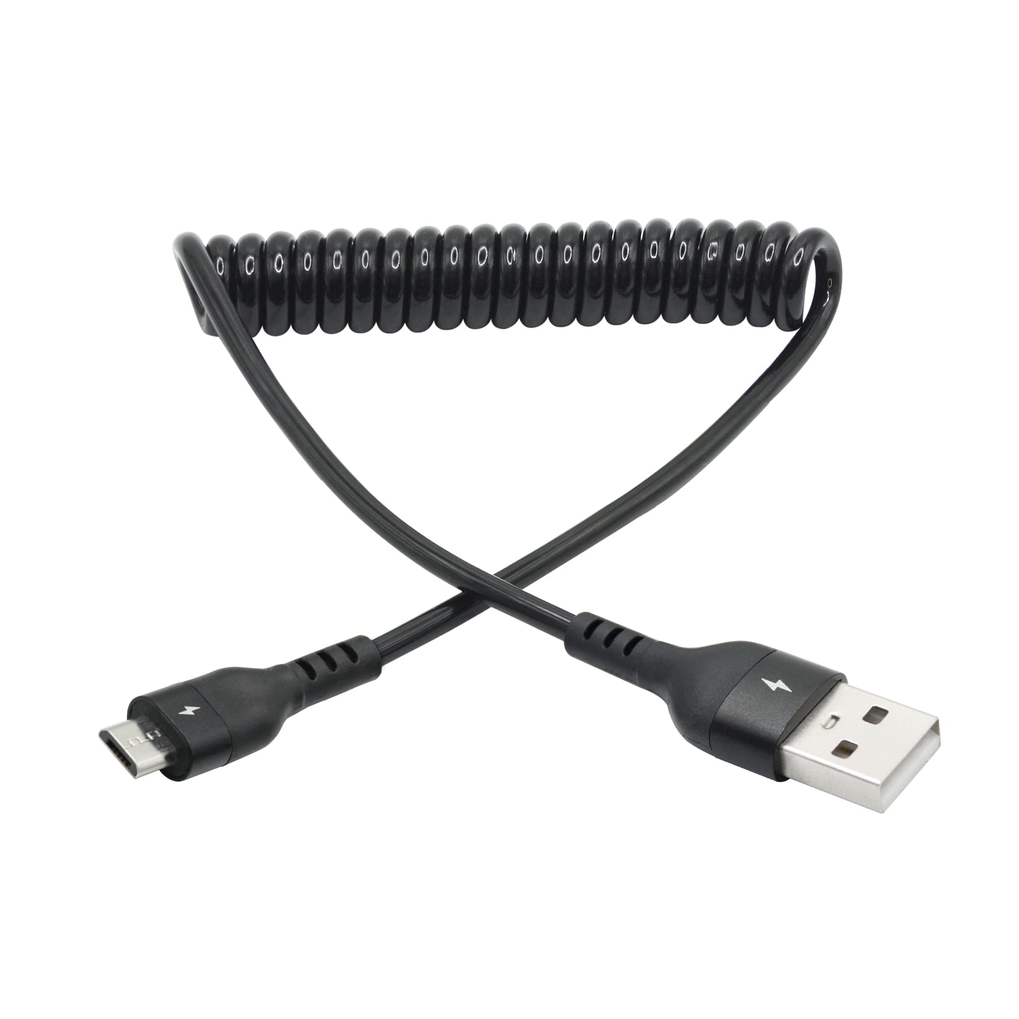 1FT/2FT Spiral Micro USB Cable - Spring Coiled USB A Male to Micro USB Male Charger & Data Sync Cord for Smartphones, Tablets, Cameras - Durable Tangle-Free Design for Home, Office & Car Charging